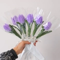 Handcrafted purple pipe cleaner tulip bouquet with premium velvet finish and ribbon wrap - Finished Light Purple Tulip