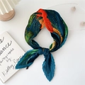 Pleated satin square scarf with orange and green floral print for versatile styling - 70cm / Blue Colorful Ginkgo Leaf