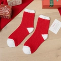 Thick red and white coral fleece Christmas socks in a festive holiday gift arrangement - One Size / Red and White