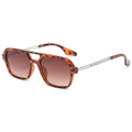 Retro pilot sunglasses with tortoiseshell frames and brown gradient lenses in a side view - Leopard Silver Frame Gradient Tea