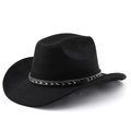 Dettaglio ravvicinato di cappello da cowboy nero con fascia decorativa intrecciata - M(56-58cm) / Nero