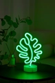 Tropical monstera leaf LED neon lamp with green light and white circular base - Monstera Leaf (Green) With Base