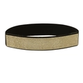 Close-up of sparkling gold rhinestones on a black elastic wide waist belt for women - Wide Gold / Model 15