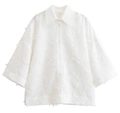 Dettaglio della camicia bianca con frange di piume e trama elegante in tessuto soffice - S / Top Bianco