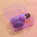 Purple makeup sponge set with three sponges and rose gold holder in a clear storage box - 3 Sponges + Metal Sponge Holder [Purple]