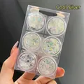 Set of 6 cool silver glitter pots with star and heart shapes plus applicator brush - Set 12# Cool Silver