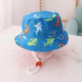 Kids blue fisherman sun hat with cute cartoon shark pattern and adjustable windproof strap - EU 48 / Blue Shark