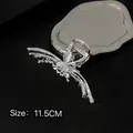 Silver butterfly hair claw clip with rhinestones and white opal stone, 11.5cm size - Opal Butterfly Claw