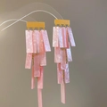 Pink pearlized layered long tassel drop earrings with golden stud for women - Long Strip Pearl Texture (45#)