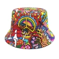 Détails de tournesols et champignons sur le chapeau bob réversible psychédélique - M (56-58cm) / Signe de Paix de Champignon Hippie (3#)