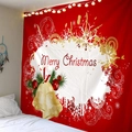 Festive red Merry Christmas tapestry with golden bells and snowflake elements for wall decor - Style 9