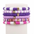 6-piece bohemian Halloween clay bead bracelet set with purple and pink disc beads - Purple Theme (ZXS0239-1) / 6pcs Set