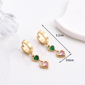 Gold stainless steel hoop earrings with green and pink crystal heart pendants - Gold Pink Green Double Heart Hoop Style (ER-442)