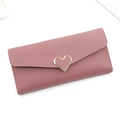 Damen-Geldbörse lang in Rosa mit Herz-Schnalle und Lederstruktur im Dreifach-Design - Dunkelrosa