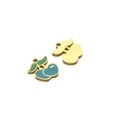 Golden cherry pendant with blue-green enamel inlay for DIY jewelry making - Cherry / Blue