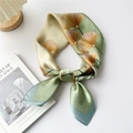 Elegant ginkgo leaf print silk scarf in green and gold on white background - Green Ginkgo Leaf