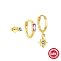 Set da tre orecchini in argento 925 dorato con pietre preziose blu e viola eleganti - Set da 3 pezzi (Zirconia Colorata/Ciondolo Stella) / Oro #4 (Gemma Blu Viola)
