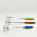 Detailed set of three semi-automatic rotating whisks with colorful non-slip handles - 10" / Green