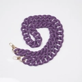 Close-up of matte purple acrylic bag chain with golden metal lobster clasps on white background - 120cm / Purple