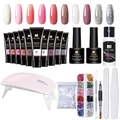 Solid extension nail gel kit with UV lamp, 10 colors and complete professional tools - 10 Color Set (Bag With Lamp)