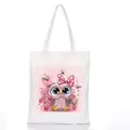 Borsa tote minimalista in tela bianca con simpatica stampa a forma di gufo rosa e fiocco - Stile C2 / Senza Cerniera Senza Tasca Interna