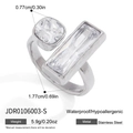 Silver stainless steel open ring featuring square and rectangular cubic zirconia accents - Silver Style (JDR0106003-S)