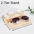 Two-tier pine wood glasses display stand with natural grain for sunglasses shelf - 2-Tier Step Display