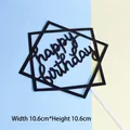 Black double-frame Happy Birthday cake topper in gold glitter paper, 10.6cm square size - Square HB Black