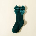 Texture de maille détaillée et nœud en satin sur les chaussettes enfant vert émeraude - Xs 0-1 Ans / Vert Foncé
