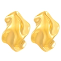 Minimalist gold irregular wrinkled lava earrings with a smooth metallic finish for women - Stainless Steel 18k Gold Plated Irregular Fluid Style (WG1-0232)