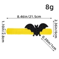 Yellow Halloween slap bracelet with a black glitter bat and product size measurements - Black Bat