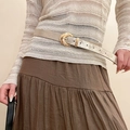 Ceinture fine vintage couleur champagne doré avec boucle ronde métallique élégante - 115# Gris Géométrique Or Dépoli