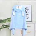 Light blue coral fleece hooded baby towel with a cute sheep design for soft drying - Sky Blue Sheep