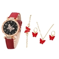 Red butterfly jewelry set with leather strap watch, necklace, bracelet and earrings - Red Set 1 (Orange Box)