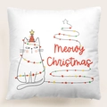 Funda de cojín navideño blanca con diseño Meowy Christmas y una ilustración de gato - Gato "Meowy Christmas" (34) / 45x45 cm