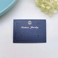 Navy blue rectangular earring display card made of paper with Fashion Jewelry text - Dark Blue