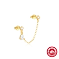 S925 sterling silver gold-plated chain earrings with pearl and zircon drop for multi-piercing - Single Gold #4-Pearl Water Drop
