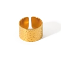 Retro 18k gold plated stainless steel wide ring with hammered texture 12mm width - Wide Version Embossed Hammered Style (HF-J1273)