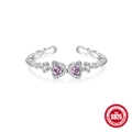 Anillo de plata S925 con diseño de mariposa de circonita púrpura y banda con ondas - Abierto Ajustable / Estilo Lazo de Corazón Morado Onda (202402开口戒指组合)