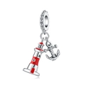 DIY lighthouse and anchor pendant in silver and red enamel for ocean themed bracelets - Watchtower Anchor Bead (1096)