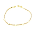 Detail of gold tennis anklet with sparkling zircons and five white heart pendants - White Heart: White Zircon
