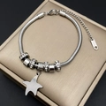 Detail of stainless steel snake chain bracelet with star charm and crystal beads - Pentagram Style (11057)