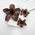 Set of 3 brown plumeria hair claws with amber finish on a clean white display tray - Coffee-red Set (including Card)