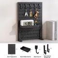 Schwarzes Schreibtisch-Lochwand-Organizer-Set mit Regal und fünf Haken für das Büro - Schwarzes Klemm Set 1 / Schwarz