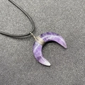 Wire-wrapped crescent moon purple amethyst gemstone necklace with black woven cord - Amethyst