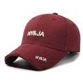 Distressed burgundy baseball cap with white NY&JA 3D embroidery and vintage ripped details - Adjustable / Burgundy
