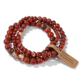 Three-piece multi-wrap stretch bracelet with natural red-brown gemstone beads and tag - 19cm 3-Piece Set - Red Jasper