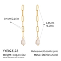 Dimensioni dettagliate degli orecchini pendenti in acciaio placcato oro 18K e perle - Stile Pendente Perla Catena a Graffetta Dorata (YYE023178)
