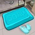 Blue soap-shaped 3D diatomaceous earth bath mat with raised SOAP lettering for bathroom - 50x80cm / Soap Blue