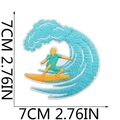 Detailed view of summer surfing embroidery patch with 7cm x 7cm size measurement overlay - No.3 Surfing Boy